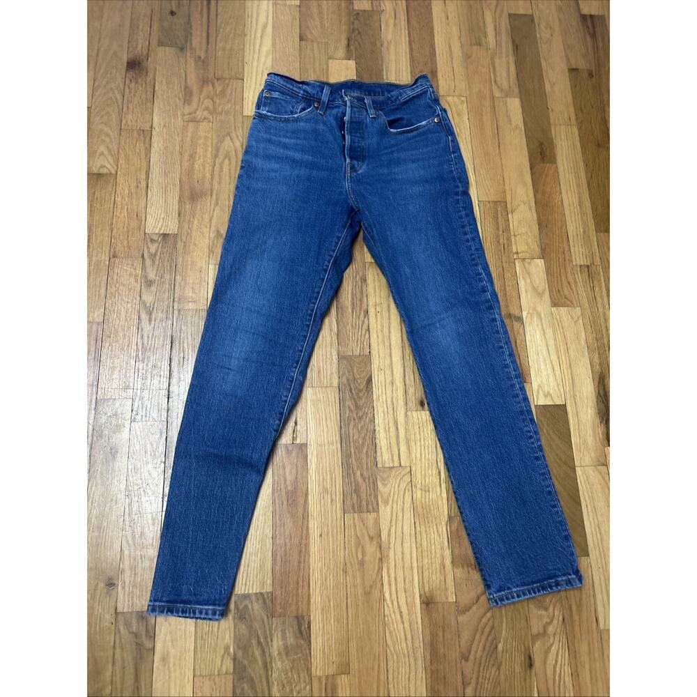 Levi’s 501 Jeans Women Sz 26x29 Blue Denim Straight LgButton Fly Med Wash *read*